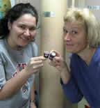 Robyn and Maggie with shrunken styrofoam cups fresh from the depths of the Bering Sea.